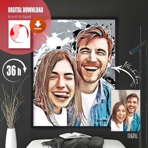 Geschenkidee: Paar Portrait als Cartoon. Personalisiert nach Foto. Als Geschenk für die Familie, Freundin, Freund, Partner oder Partnerin.