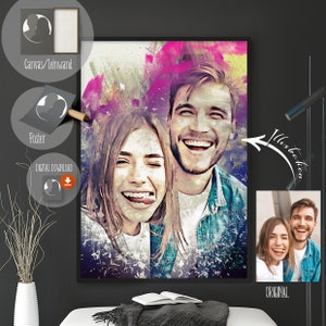Retrato personalizado con nombre | Regalo para parejas, socios | Dibujo de una foto como póster o lienzo.