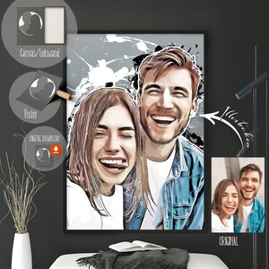 Tela o poster: Ritratto di coppia come cartone animato. Personalizzato con foto. Come regalo per la famiglia, partner
