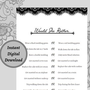 Would She Rather Lingerie Shower Game | Printable PDF Download | Lace Theme