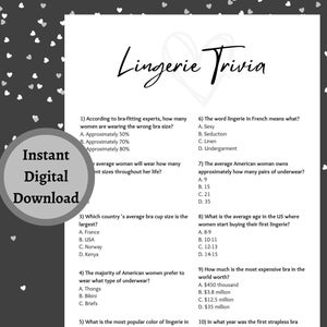 Lingerie Trivia Shower Game | Printable PDF Download | Heart Theme - Etsy
