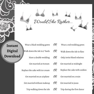 Would She Rather Lingerie Shower Game | Printable PDF Download | Bra Theme