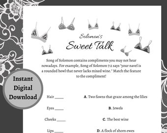 Lingerie Shower Game Solomon's Sweet Talk | Printable PDF Download | Bra Theme