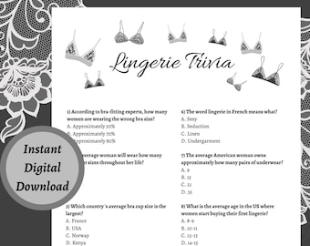 Lingerie Trivia Shower Game | Printable PDF Download | Bra Theme