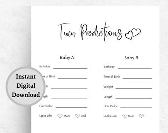 Twin Baby Predictions and Advice | Baby Shower Game | Printable PDF Download | Heart Theme