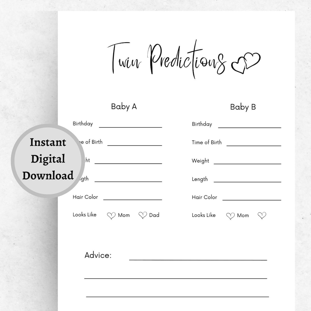 Twin Baby Predictions And Advice Baby Shower Game Printable PDF twin-baby-predictions-and-advice-baby-shower-game-printable-pdf