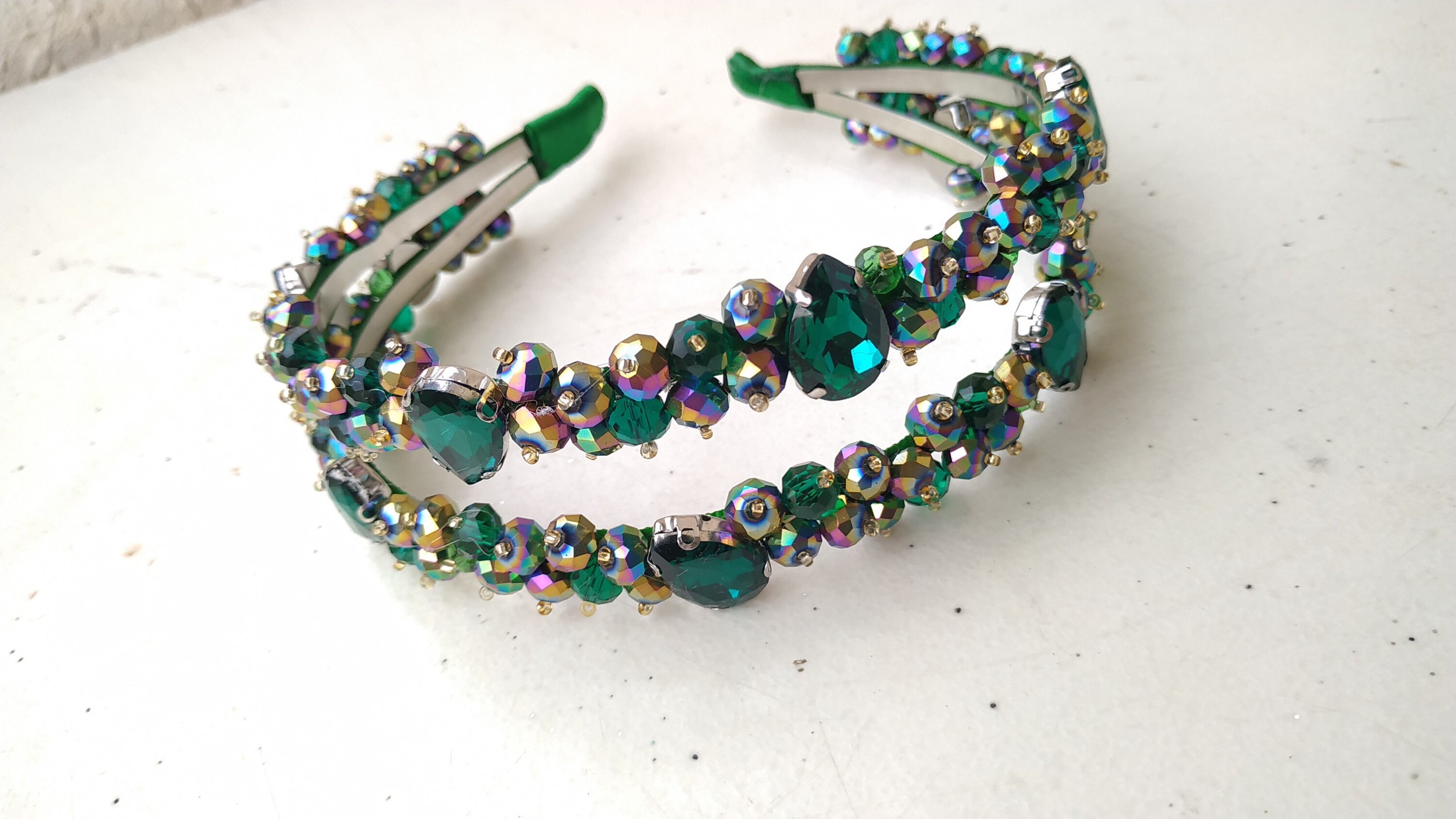 Jewelled headband beaded headbands for women green crystal Etsy