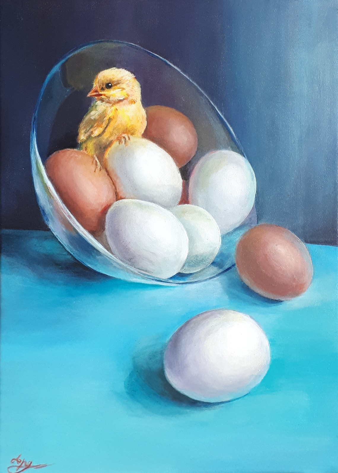 Original still life Eggs acrylic painting on canvas golden Etsy