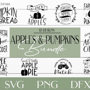 Apples and Pumpkins SVG bundle, Cricut o Silhouette, Farmhouse caduta svg, Farmhouse segno svg, png, dxf, Apple cutfiles, zucca cutfiles,