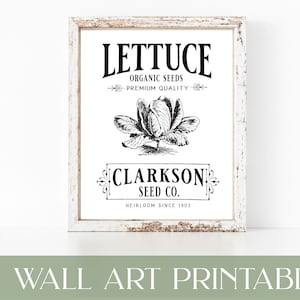 Vintage Lettuce Seeds Wall Art, Instant Download, printable farmhouse decor, vintage decor, printable vintage wall art, lettuce seed design