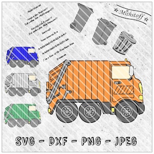 Plotter file - garbage truck - trash can - garbage can - SVG - DXF - file - digi - digistamp - PNG - mithstoff