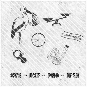 Plotter file - birth - baby - SVG - DXF - file by Mithstoff - stork - scales