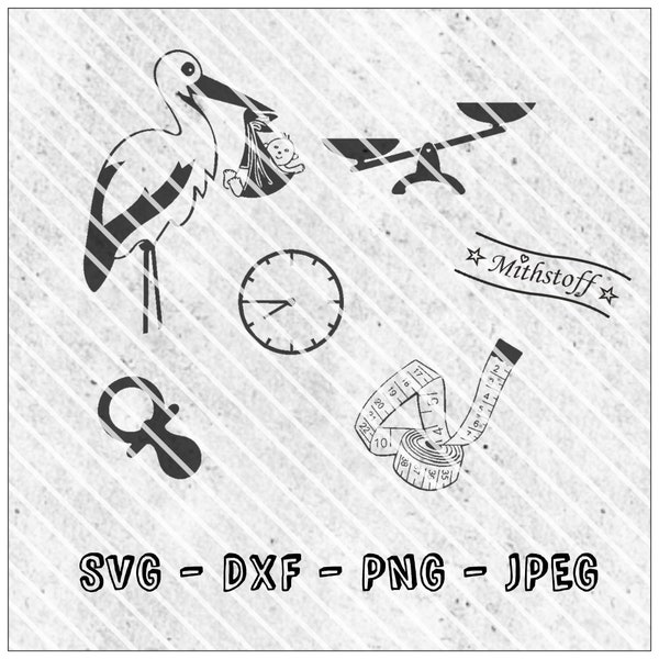 Plotter file - birth - baby - SVG - DXF - file by Mithstoff - stork - scales