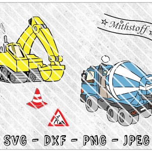 Arquivo plotter - canteiro de obras - escavadeira - betoneira - SVG - DXF - arquivo - construção - poste de amarração