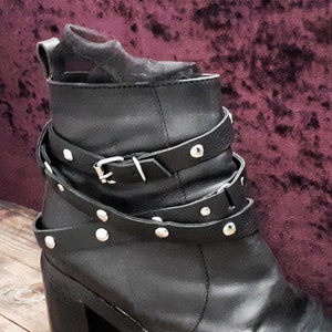 Boot studded belt, leather boot straps, black harness, gifts for men, black boot buckle strap, punk boot strap, leather anklets for women