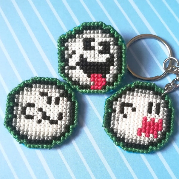 Mario World Boo Keyring Pixel Cross Stitch Porte-clés, épingle et aimants