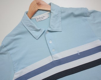 Yves Saint Laurent Vintage Blue Striped Polo Men's Large