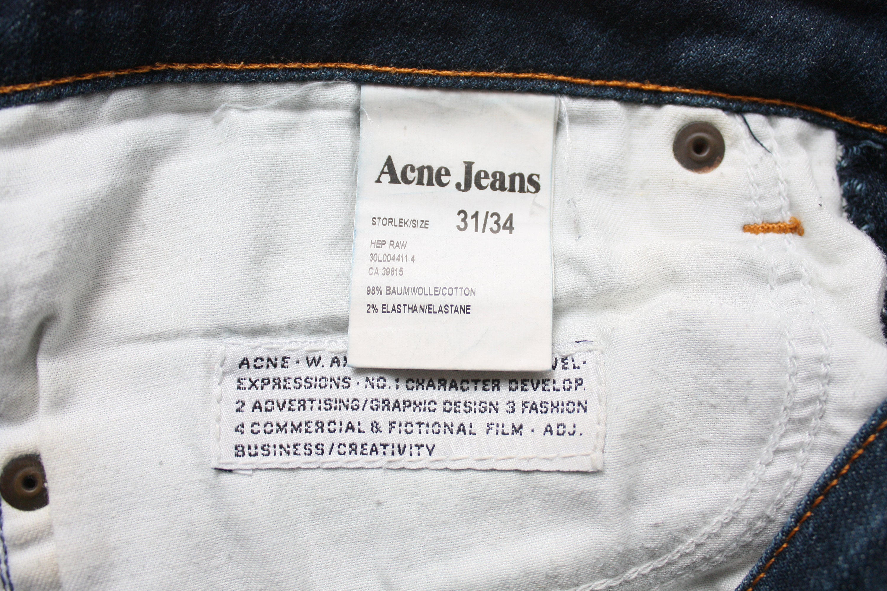 Acne Jeans Hep Raw Denim 31/34 - Etsy