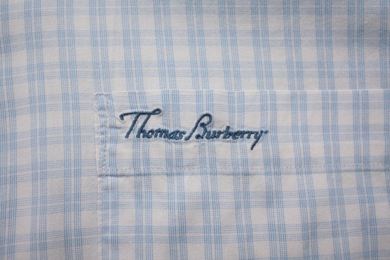 Thomas Burberry Blue Checkered Short Sleeve Shirt… - image 4