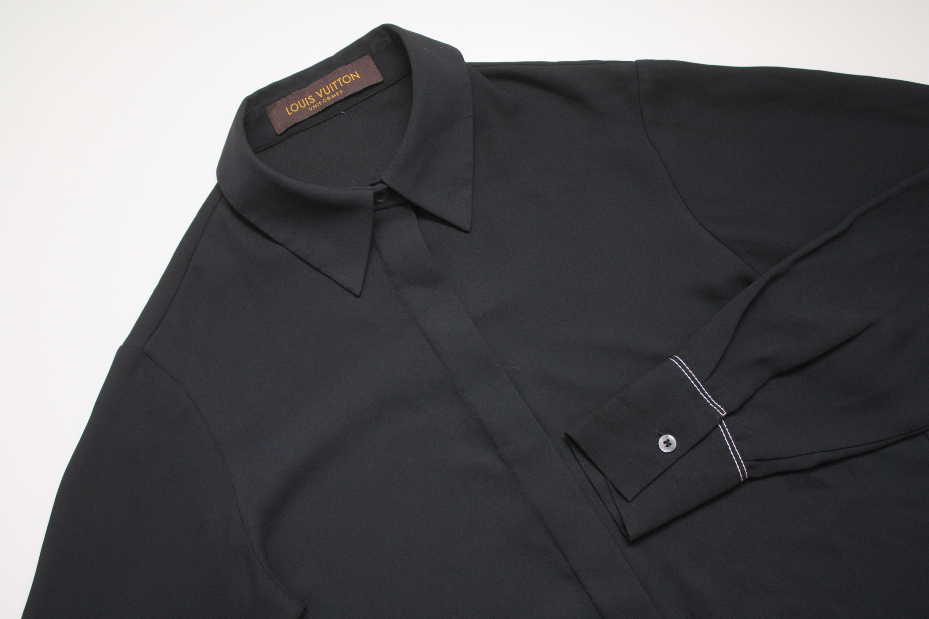 Men's Louis Vuitton Uniform Cotton Long Sleeve Button Up Black Shirt Size  41