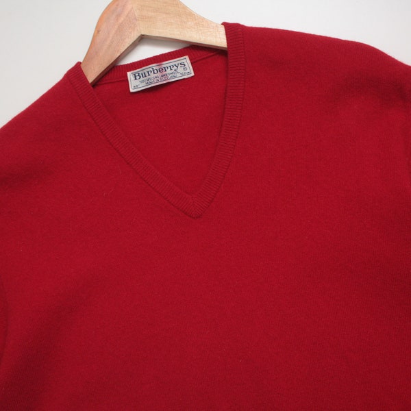 Burberry's Red Vintage Wool V-Neck Sweater Medium