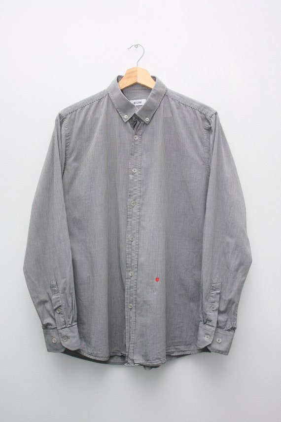 Moschino Heart Shirt Gray Checkered Long