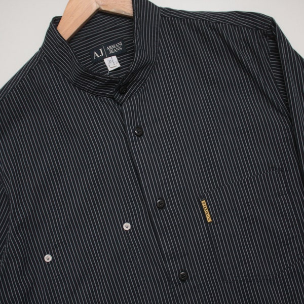 Armani Jeans Vintage Baumwolle schwarz gestreift L/S Shirt Herren XL
