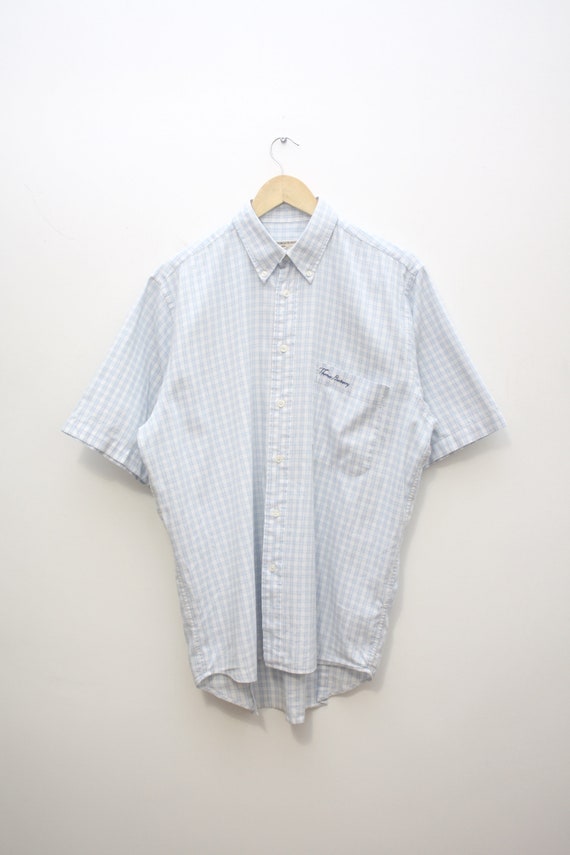 Thomas Burberry Blue Checkered Short Sleeve Shirt… - image 2