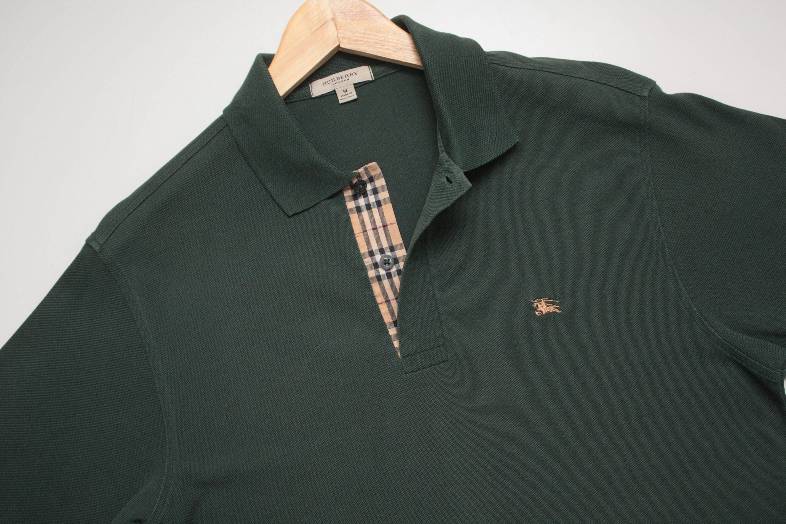 Burberry London England Green Plaid Check Long Sleeve Button up Shirt Large