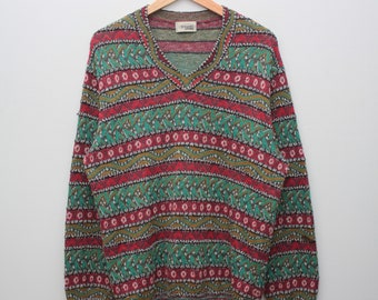 Missoni Abstract Multicolor V-Neck Sweater Made In Italy