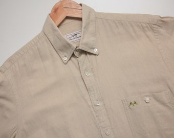 Thomas Burberry Linen Vintage Beige Short Sleeve Shirt M