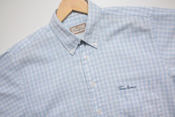 Thomas Burberry Blue Checkered Short Sleeve Shirt… - image 1