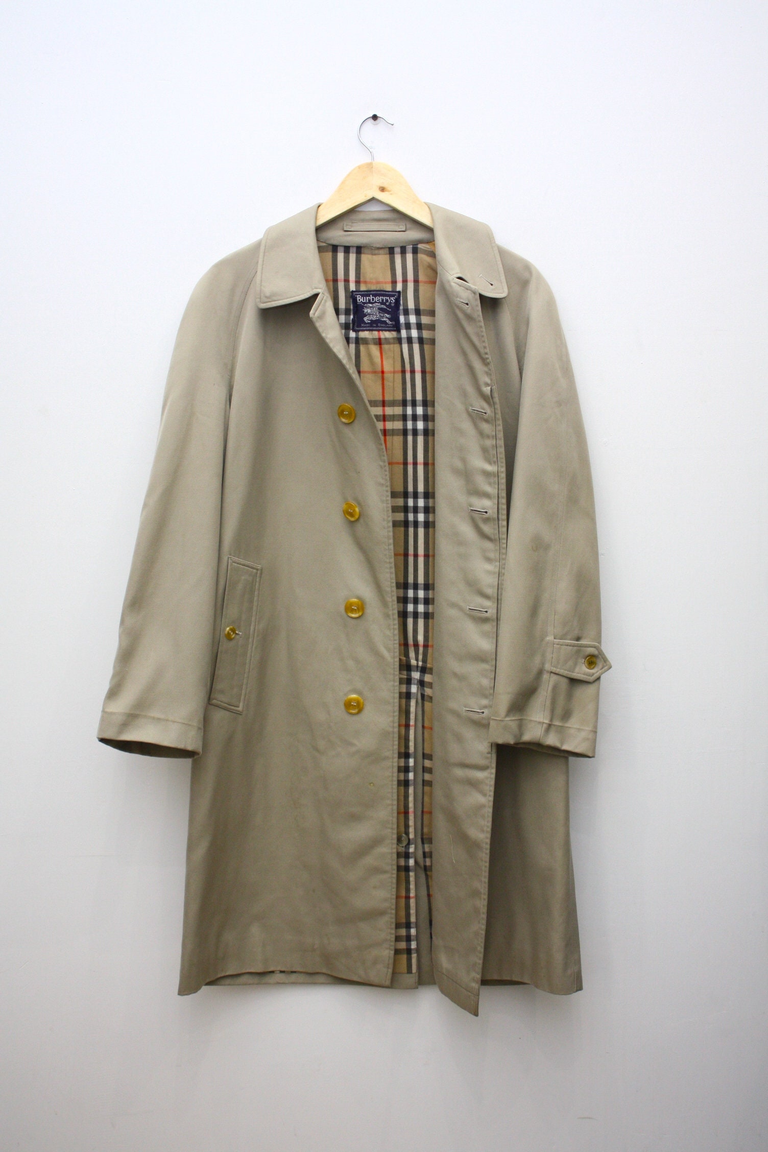 Burberry's Vintage Beige Nova Check Trench Coat 42R - Etsy India