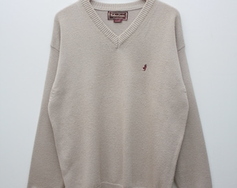 Marlboro Classic Beige Knitted V-Neck Sweater