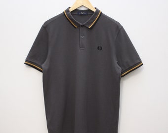 Fred Perry Grey Yellow Striped Classic Polo Men's Large