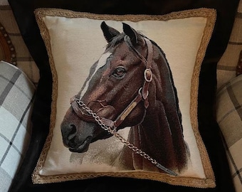 Tapestry And Velvet Horse Throw Pillow