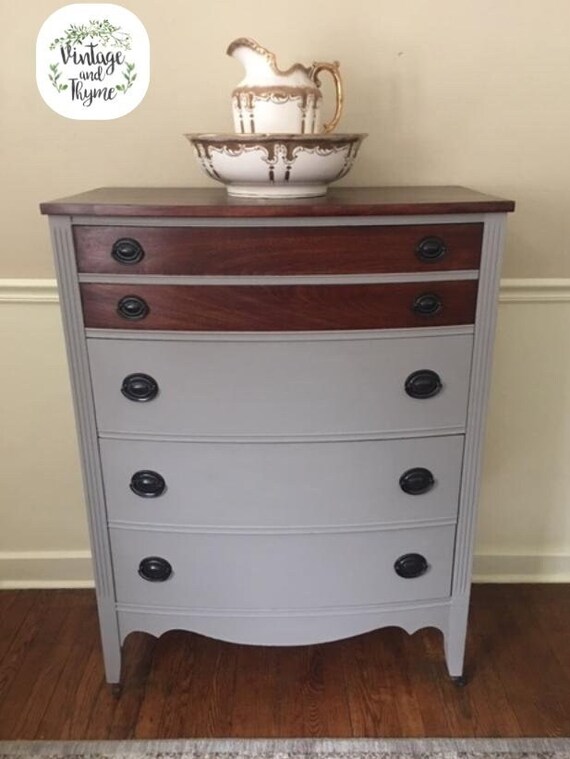 Vintage Federal Hepplewhite Mahogany Bow Front Dixie Dresser Chest