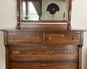 Antique Tiger Oak Dresser *Shipping Is Not Free* Entryway Console Linen Chest Guest Bedroom Victorian Empire Style Wedding Dessert Table