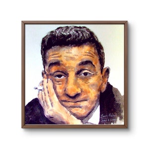 Könnte beinhalten: Ein Aquarellbild eines Mannes mit einem nachdenklichen Ausdruck. Er lehnt seinen Kopf auf seine Hand und hat eine Zigarette im Mund. Das Bild ist signiert mit "Barry Hallion" und "John B. Keane".