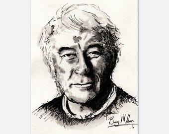 Seamus Heaney Art Print, The Squat Pen Poet, poëzie, gedichten, literair, portret, schrijver, literatuur,