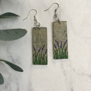 Gift for her, Wood Earrings, Flower earring, Wood earrings, Plant Earring, Hand painted earrings, Witchy earrings, Floral earrings
