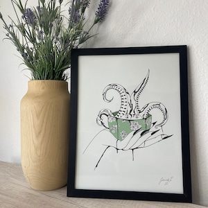 Octopus Art, Teacup Art, Spooky Art, mini wall art prints, mini art prints, A4 A5 poster print, digital art print