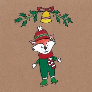 Fox Axel / Tarjetas de Navidad / Ilustraciones de animales / Papel marrón
