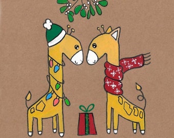 Giraffen Anna & Liam | Weihnachtskarten | Tier-Illustrationen | Braunes Papier