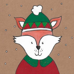 Père Fox Jack | Cartes de Noël | Illustrations animales | Papier brun | Art pour enfants