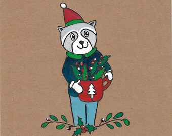 Raccoon Bruno | Christmas Cards | Animal illustrations | Brown paper
