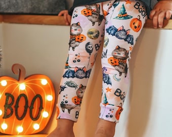 Halloween Leggings, trousers, spooky clothes, cat ghost, costumes for kids, gift for boys girls, baby romper