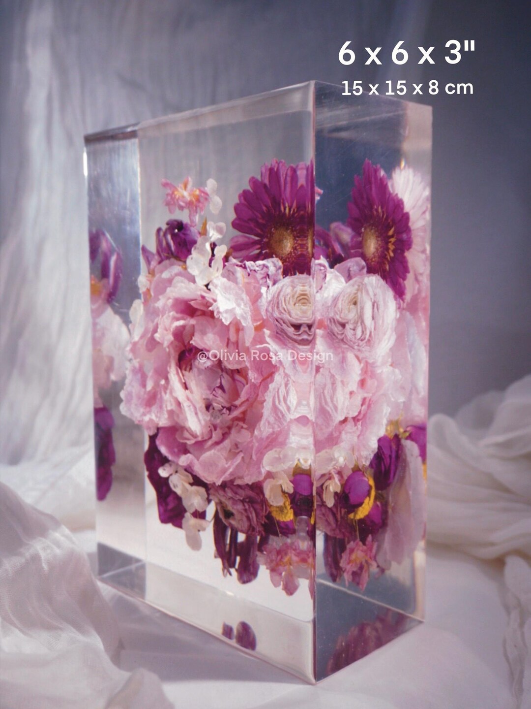 Resin Block Bridal Bouquet Floral Preservation, Personalized Wedding