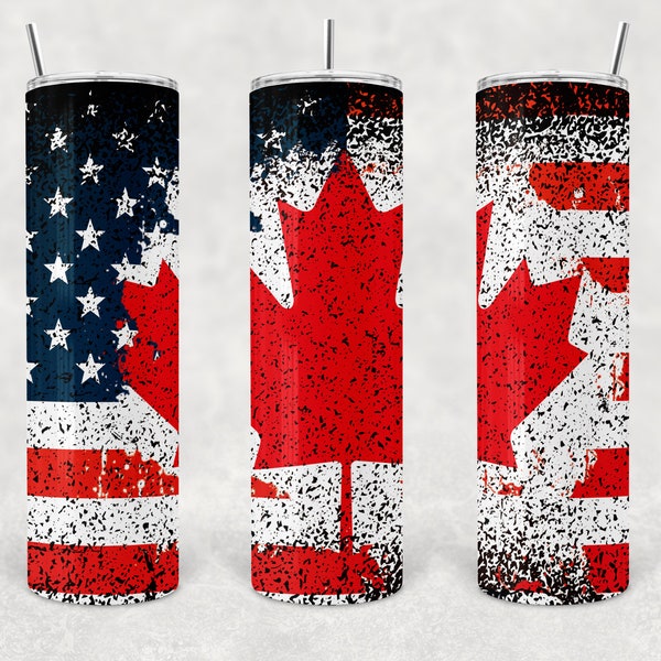 Canadá y EE.UU. marcan diseño de sublimación 20 oz 30 oz flaco recto vaso países banderas duales ciudadanos canadienses en los EE.UU. png descargar