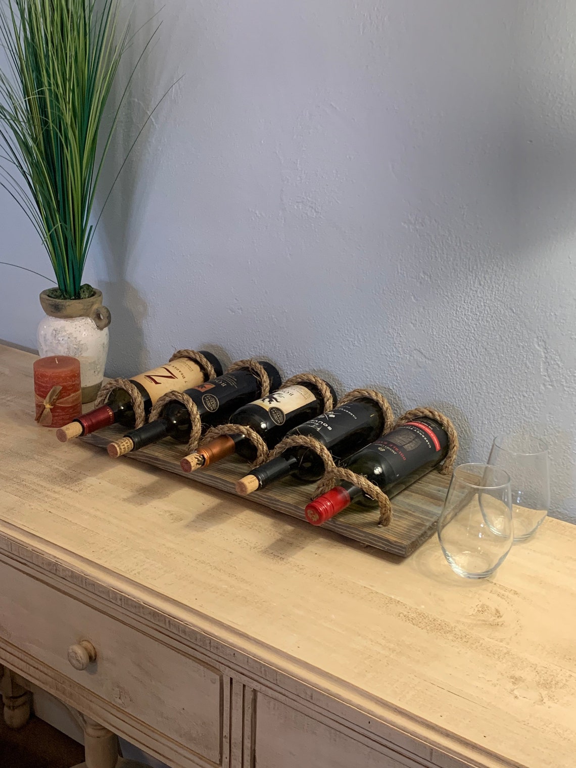Wooden Wine Rack With Rope Etsy